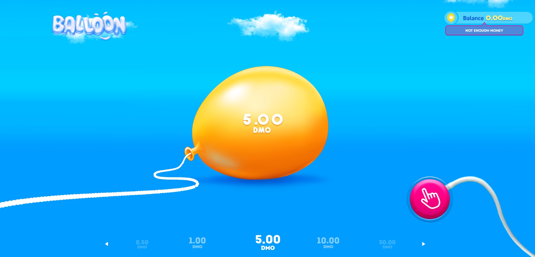 Pantalla principal de Balloon con el globo, el multiplicador y el panel de apuesta